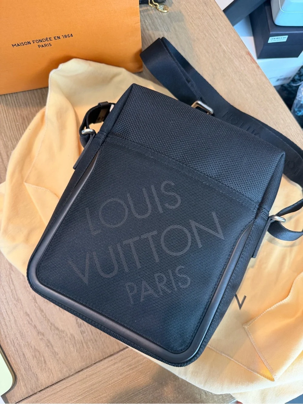 Louis Vuitton Black Textured Messenger Bag